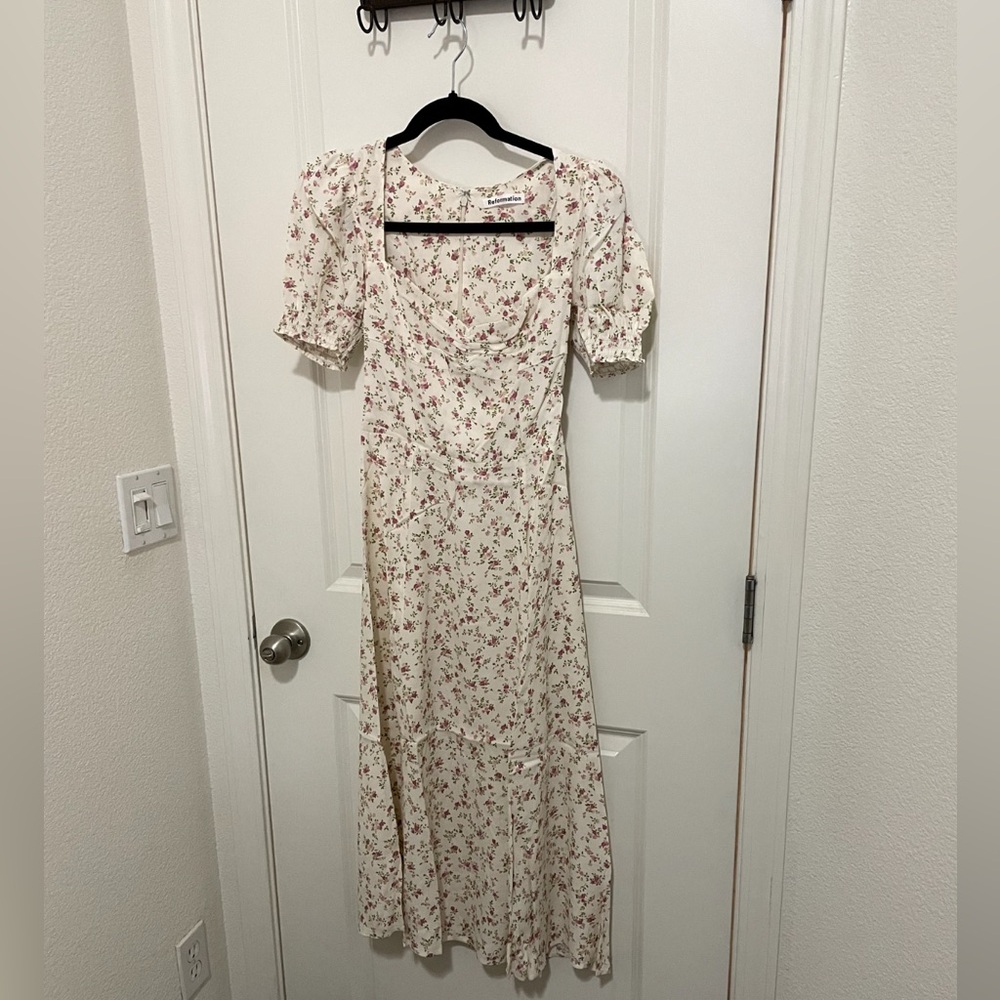 Reformation Lacey Smocked Sleeve Dress